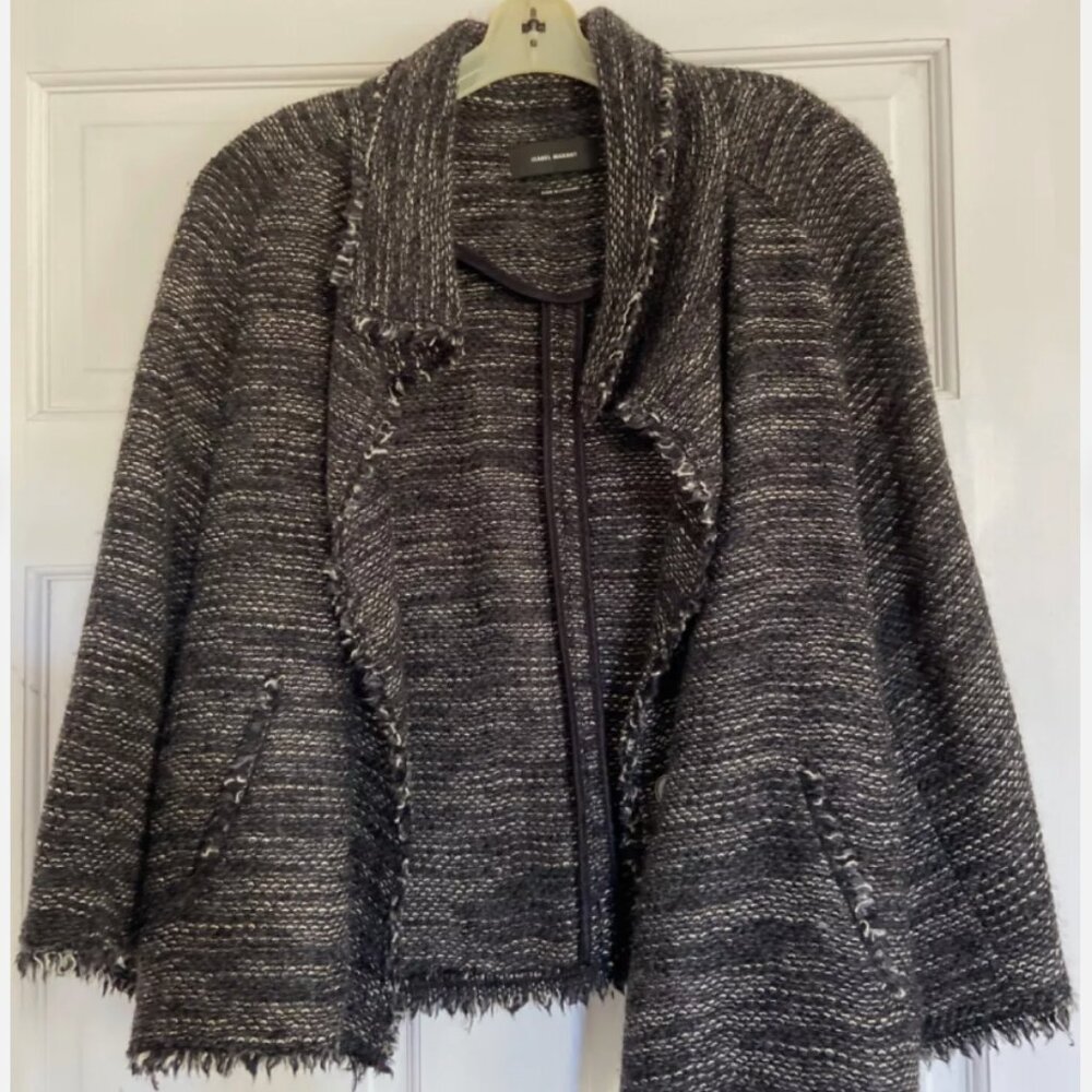 Isabel Marant Black, White, Grey Boucle Wool Jacket - 38